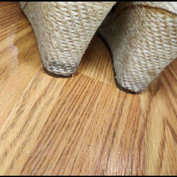 TOMS Calypso Wedge Espadrilles Red White Stripe Canvas Jute Peep Toe Women’s 7 - Picture 6 of 9